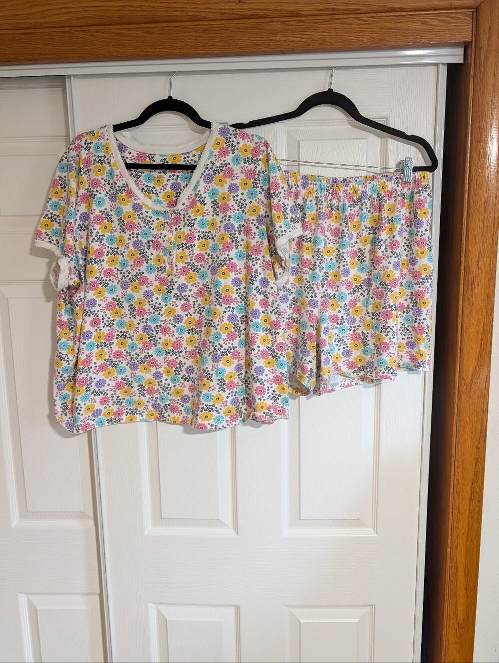 Dreams & Co Women's Floral Pajama Set in White, Yellow, Pink, Purple, Blue